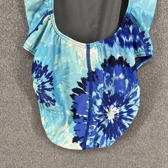 Speedo PowerFLEX Eco Swimsuit Womens 6 Blue Tie Dye One Piece Crossback Swimwear - Picture 13 of 14